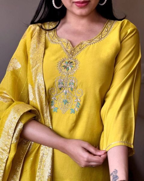 Magnetic Mustard Yellow Kurti Set with Dupatta For Women  3 Piece Kurti Set