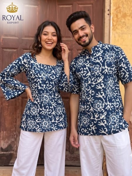 Magnetic Navy Blue Digital Printed Kurti Kurta Set For Couple Wear at Manufacturer  Couple Combo collection 