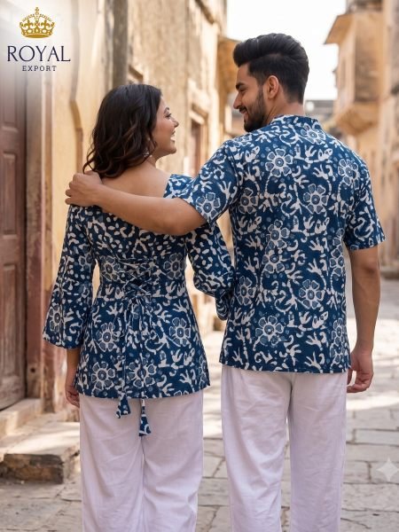 Magnetic Navy Blue Digital Printed Kurti Kurta Set For Couple Wear at Manufacturer  Couple Combo collection 