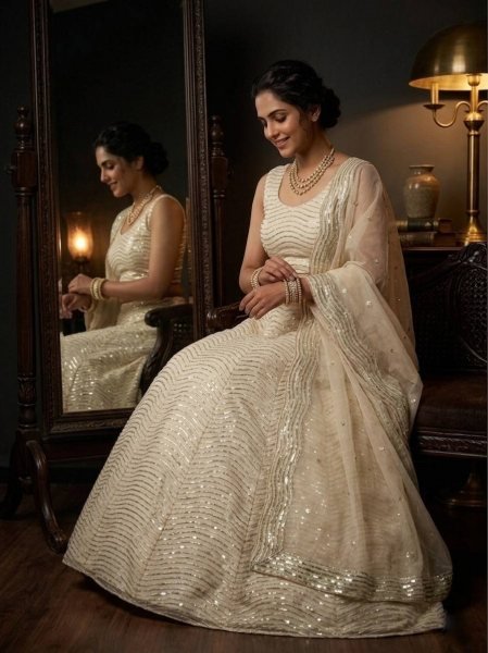 Magnetic Off White Organza Silk Lehenga with Sequins Work for Wedding Wear Designer Lehenga Choli