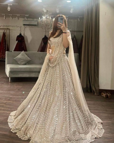 Magnetic Off White Organza Silk Lehenga with Sequins Work for Wedding Wear Designer Lehenga Choli
