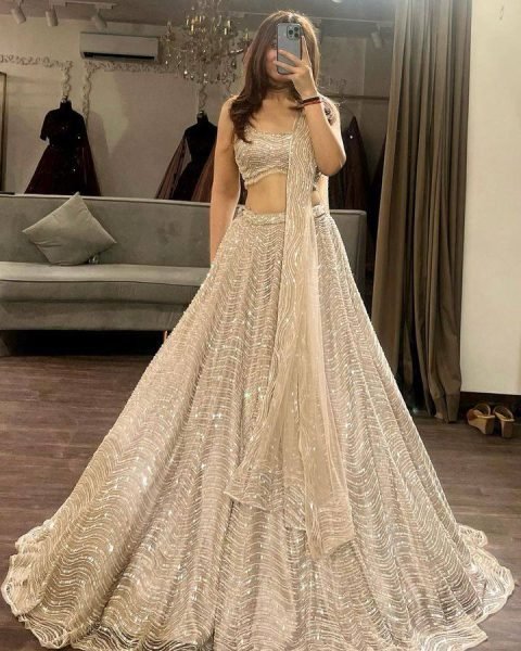 Magnetic Off White Organza Silk Lehenga with Sequins Work for Wedding Wear Designer Lehenga Choli