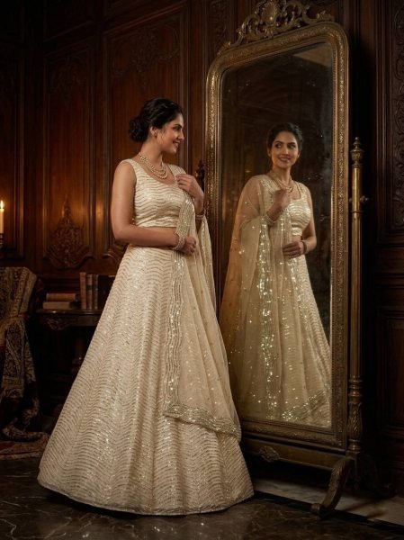 Magnetic Off White Organza Silk Lehenga with Sequins Work for Wedding Wear Designer Lehenga Choli