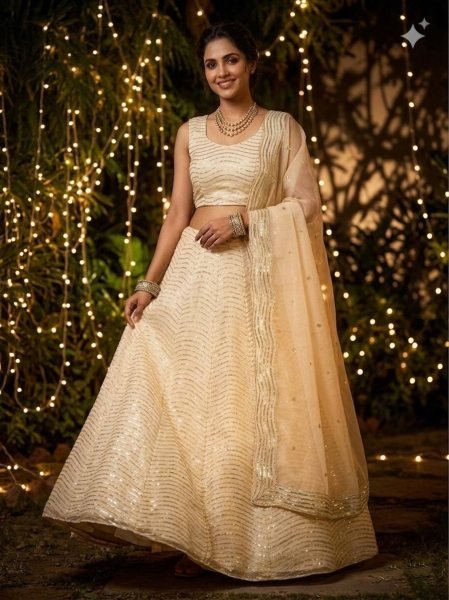 Magnetic Off White Organza Silk Lehenga with Sequins Work for Wedding Wear Designer Lehenga Choli