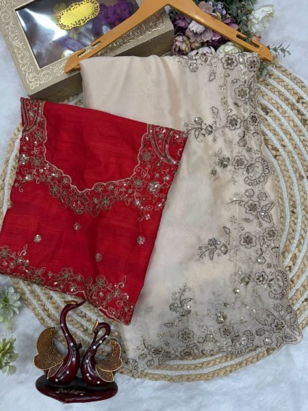 Magnetic Off White Soft Rangoli Silk Saree with Sequins Embroidery for Wedding Wear Embroidery Sarees Wholesale