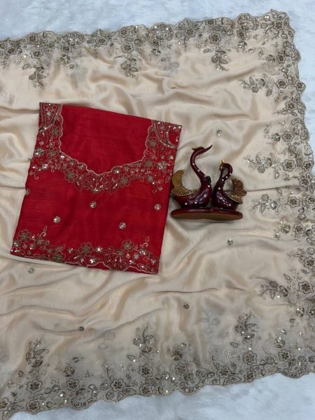 Magnetic Off White Soft Rangoli Silk Saree with Sequins Embroidery for Wedding Wear Embroidery Sarees Wholesale