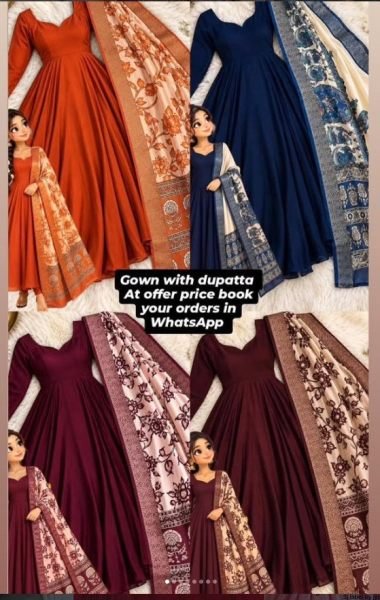 Magnetic Orange Plain Silk Anarkali with Shiny Mayura Silk Kalamkari Dupatta Anarkali Kurtis 