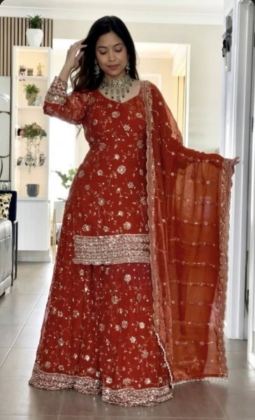 Magnetic Orange Premium Party Wear Suit Set for Women Wedding Collection Ready To Wear Collection