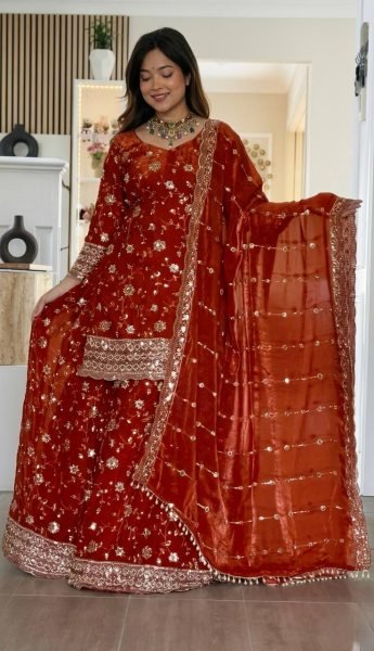 Magnetic Orange Premium Party Wear Suit Set for Women Wedding Collection Ready To Wear Collection