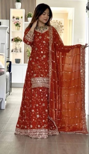 Magnetic Orange Premium Party Wear Suit Set for Women Wedding Collection Ready To Wear Collection