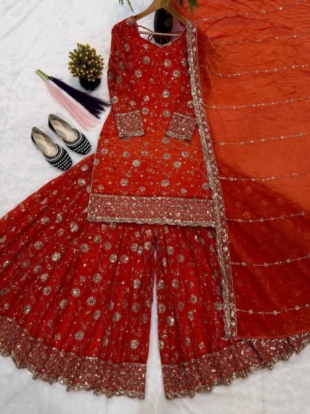 Magnetic Orange Premium Party Wear Suit Set for Women Wedding Collection Ready To Wear Collection