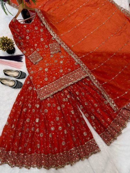 Magnetic Orange Premium Party Wear Suit Set for Women Wedding Collection Ready To Wear Collection