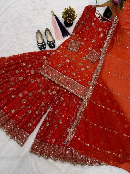 Magnetic Orange Premium Party Wear Suit Set for Women Wedding Collection Ready To Wear Collection