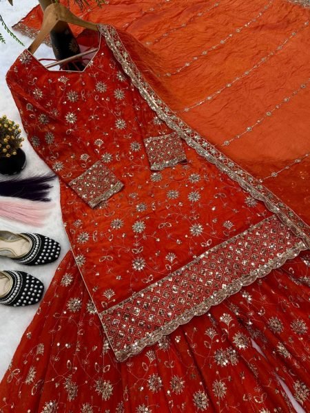 Magnetic Orange Premium Party Wear Suit Set for Women Wedding Collection Ready To Wear Collection