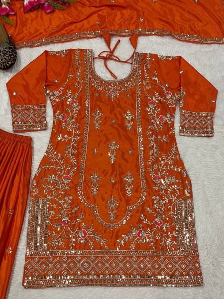 Magnetic Orange Sequins Embroidered Sharara Suit for Festive and Party Wear Ready To Wear Collection
