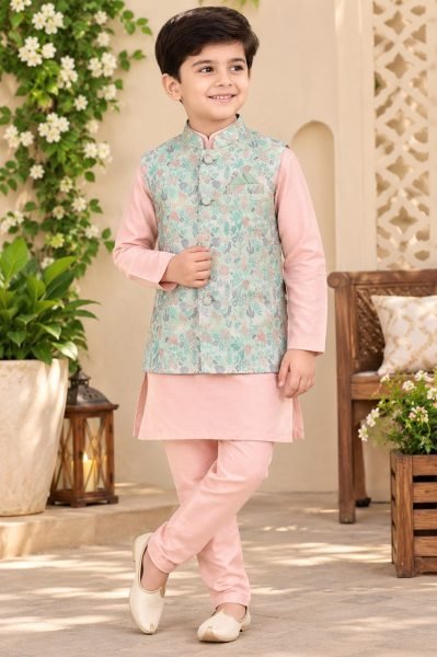 Magnetic Peach Designer Kids Ethnic Wear Koti Kurta Pyjama for Boys Boys Wear