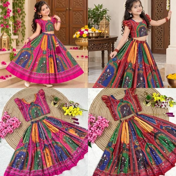 Magnetic Pink Designer Chinon Silk Lehenga Choli with Digital Print and Mirror Work Girls Wear