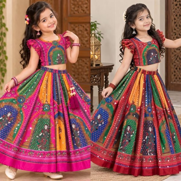 Magnetic Pink Designer Chinon Silk Lehenga Choli with Digital Print and Mirror Work Girls Wear