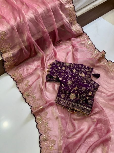 Magnetic Pink Fendy Satin Saree with Dual Tone Sequence Work for Party Wear Designer Wedding Sarees Wholesale