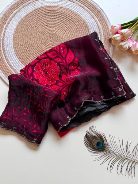 Magnetic Pink Sawan Special Fandy Satin Saree with Floral Digital Print Blouse Printed Cotton Sarees Wholesale