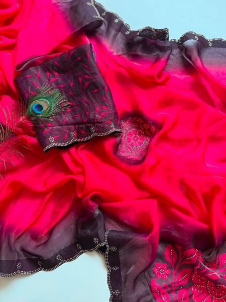 Magnetic Pink Sawan Special Fandy Satin Saree with Floral Digital Print Blouse Printed Cotton Sarees Wholesale