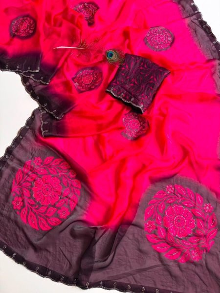 Magnetic Pink Sawan Special Fandy Satin Saree with Floral Digital Print Blouse Printed Cotton Sarees Wholesale