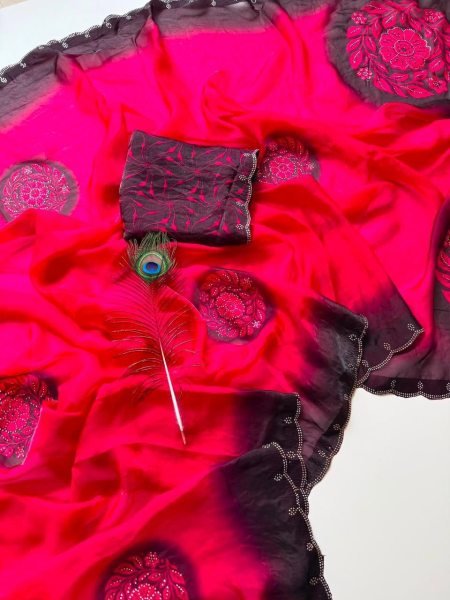 Magnetic Pink Sawan Special Fandy Satin Saree with Floral Digital Print Blouse Printed Cotton Sarees Wholesale