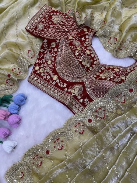 Magnetic Pista Beads Sequins Zari Work Space Silk Saree Collection For Diwali  Designer Wedding Sarees Wholesale