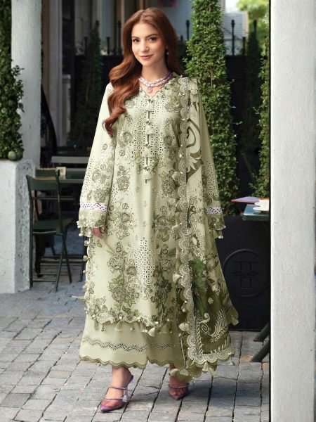 Magnetic Pista Premium Cambric Lawn Cotton Suit with GPO Lace Dupatta for Festival Salwar Kameez