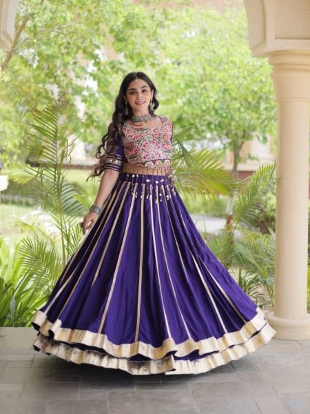 Magnetic Purple Lehenga Choli with Gota Patti Lace and Gamthi Mirror Blouse at Wholesale   Lehenga