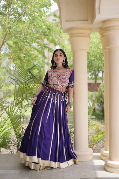 Magnetic Purple Lehenga Choli with Gota Patti Lace and Gamthi Mirror Blouse at Wholesale  Navratri Lehnega Choli
