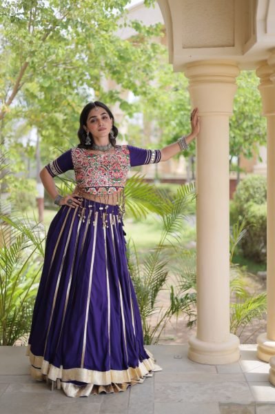 Magnetic Purple Lehenga Choli with Gota Patti Lace and Gamthi Mirror Blouse at Wholesale  Navratri Lehnega Choli