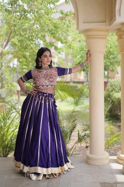 Magnetic Purple Lehenga Choli with Gota Patti Lace and Gamthi Mirror Blouse at Wholesale  Navratri Lehnega Choli