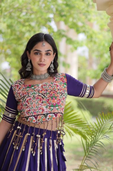 Magnetic Purple Lehenga Choli with Gota Patti Lace and Gamthi Mirror Blouse at Wholesale  Navratri Lehnega Choli