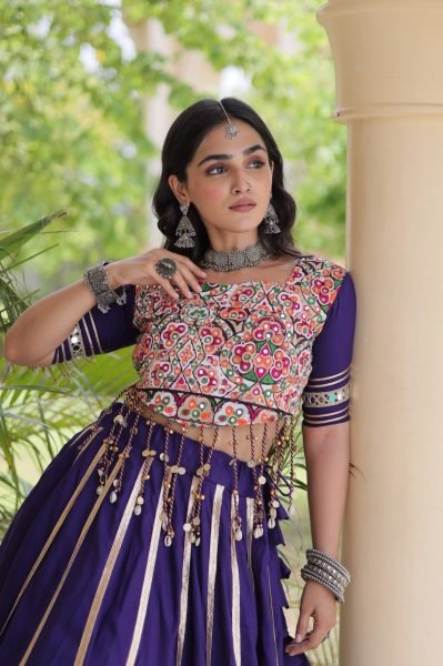 Magnetic Purple Lehenga Choli with Gota Patti Lace and Gamthi Mirror Blouse at Wholesale  Navratri Lehnega Choli