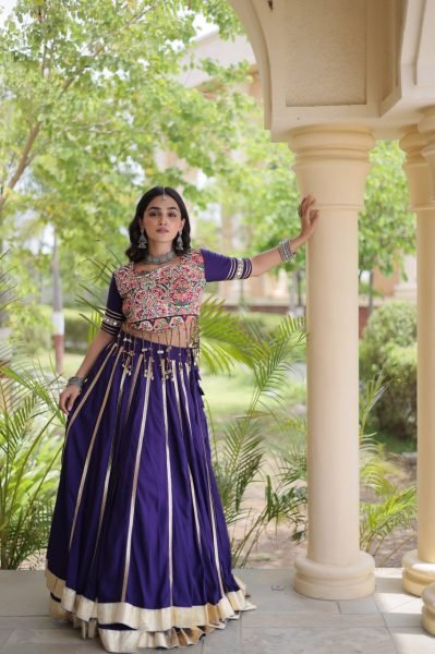 Magnetic Purple Lehenga Choli with Gota Patti Lace and Gamthi Mirror Blouse at Wholesale  Navratri Lehnega Choli
