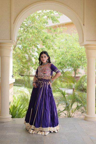 Magnetic Purple Lehenga Choli with Gota Patti Lace and Gamthi Mirror Blouse at Wholesale  Navratri Lehnega Choli