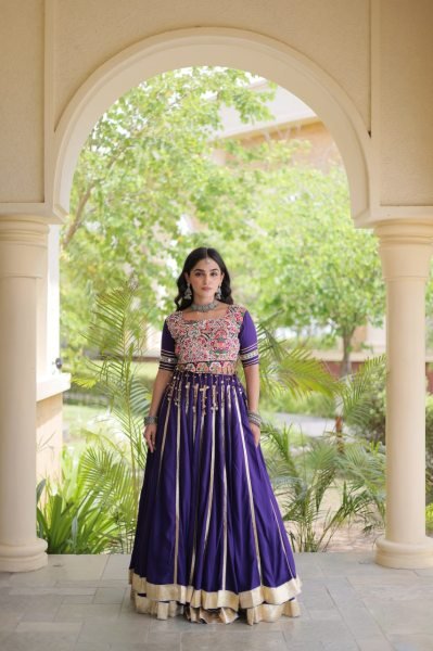 Magnetic Purple Lehenga Choli with Gota Patti Lace and Gamthi Mirror Blouse at Wholesale  Navratri Lehnega Choli