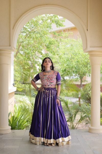 Magnetic Purple Lehenga Choli with Gota Patti Lace and Gamthi Mirror Blouse at Wholesale  Navratri Lehnega Choli