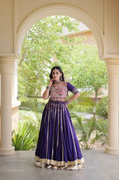 Magnetic Purple Lehenga Choli with Gota Patti Lace and Gamthi Mirror Blouse at Wholesale  Navratri Lehnega Choli