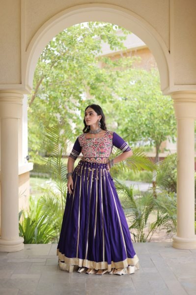 Magnetic Purple Lehenga Choli with Gota Patti Lace and Gamthi Mirror Blouse at Wholesale  Navratri Lehnega Choli