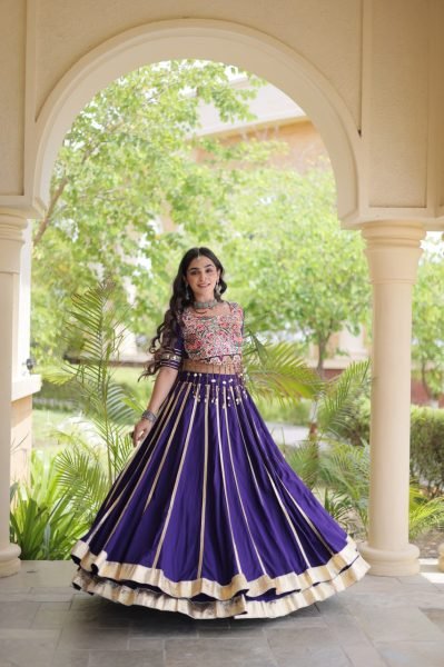 Magnetic Purple Lehenga Choli with Gota Patti Lace and Gamthi Mirror Blouse at Wholesale  Navratri Lehnega Choli