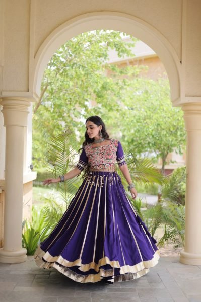 Magnetic Purple Lehenga Choli with Gota Patti Lace and Gamthi Mirror Blouse at Wholesale  Navratri Lehnega Choli
