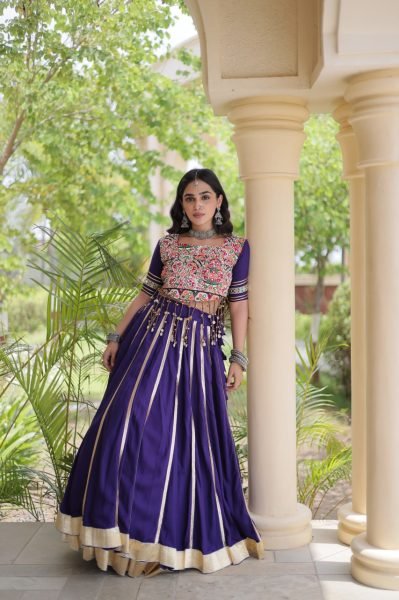 Magnetic Purple Lehenga Choli with Gota Patti Lace and Gamthi Mirror Blouse at Wholesale  Navratri Lehnega Choli