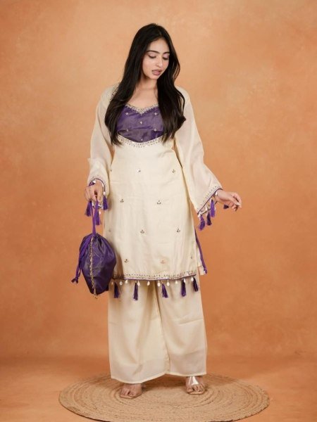 Magnetic Purple Stylish Palazzo Set with Hand Work for Festive Wear 