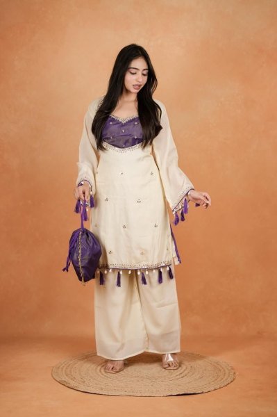 Magnetic Purple Stylish Palazzo Set with Hand Work for Festive Wear CO ORD Sets