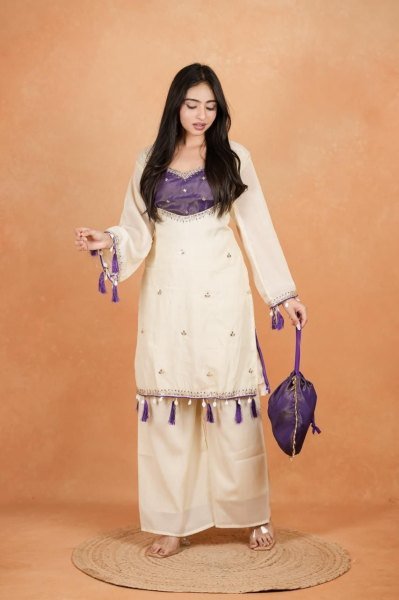 Magnetic Purple Stylish Palazzo Set with Hand Work for Festive Wear CO ORD Sets