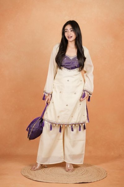 Magnetic Purple Stylish Palazzo Set with Hand Work for Festive Wear CO ORD Sets