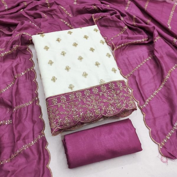 Magnetic Purple Vichitra Silk Dress Material for Wedding and Festive Wear Color Set Matching Dress Material Wholesale
