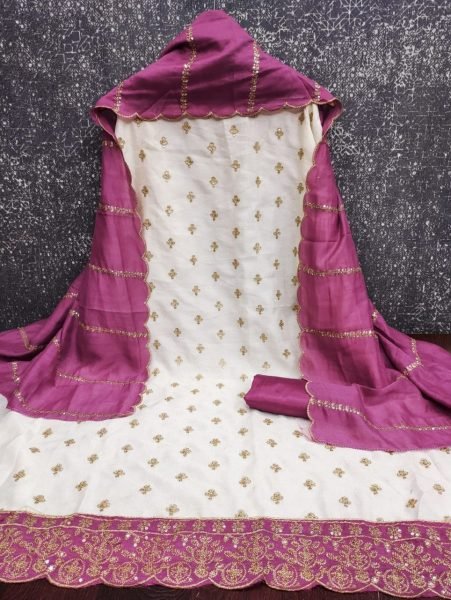 Magnetic Purple Vichitra Silk Dress Material for Wedding and Festive Wear Color Set Matching Dress Material Wholesale